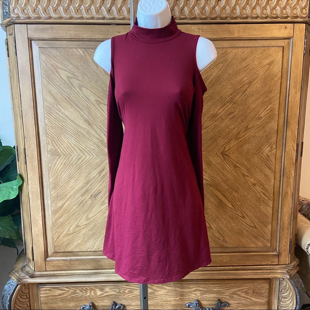 Planet Gold Wine Cold Shoulder Mini Dress